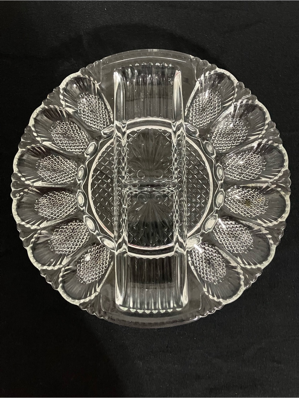 Vintage L. E. Smith glass deviled egg/relish tray 11”